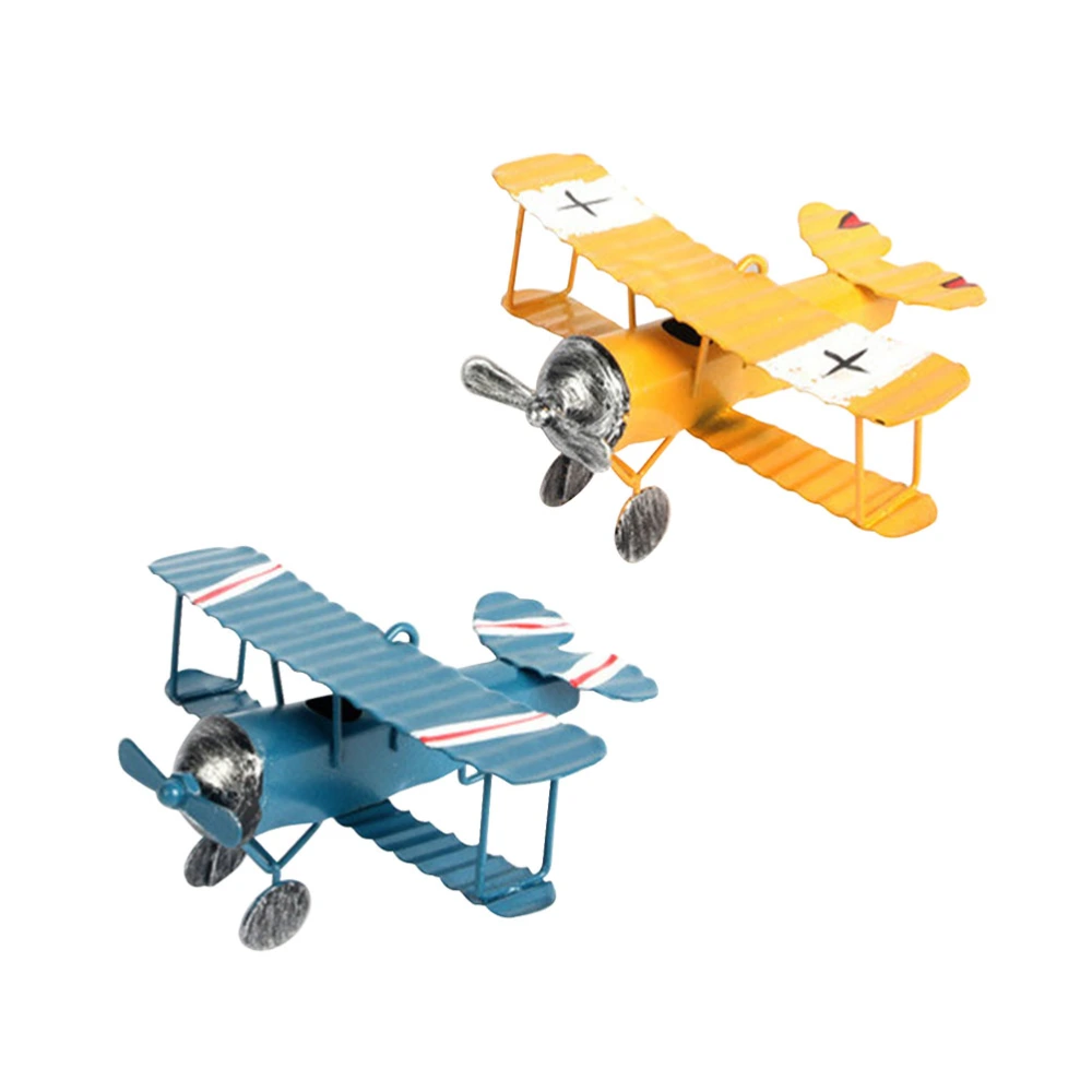 2pcs Vintage Iron Metal Plane Aircraft Models Handicraft for Photo Props Kids Toy Home Decor Ornament Desktop Decoration(Blue and Yellow)