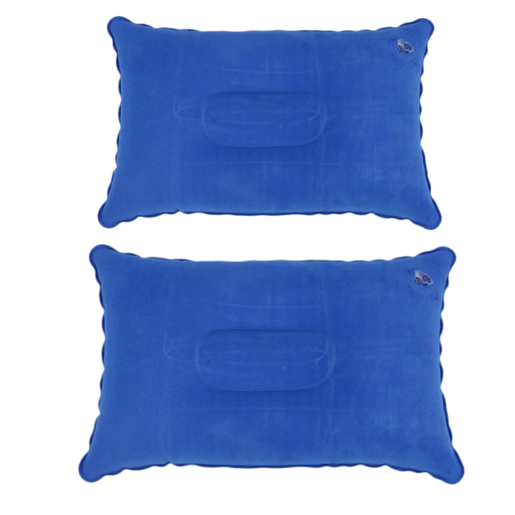 2pcs PVC Flocking Inflatable Pillows Ultralight Neck Pillows Portable Inflation Cushion for Outdoor Hiking Travel(Sky Blue)