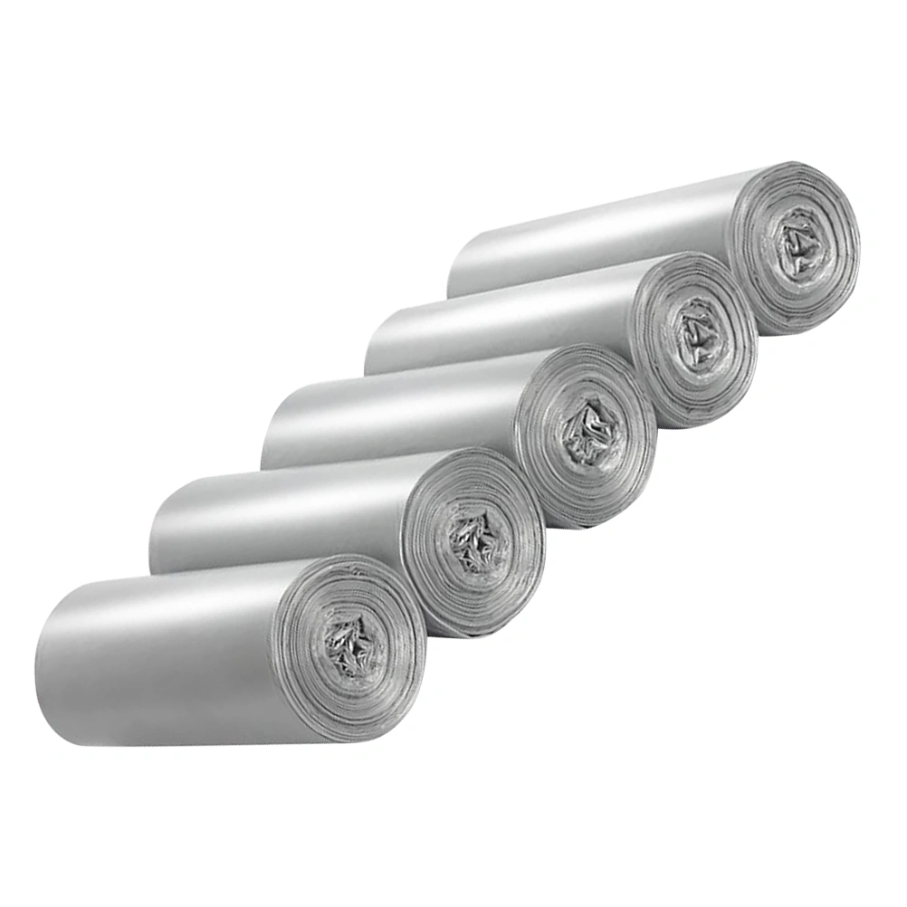 5Rolls Thick Garbage Bags Roll Cover Storage Bag For Home Waste Trash Bags (Silver)