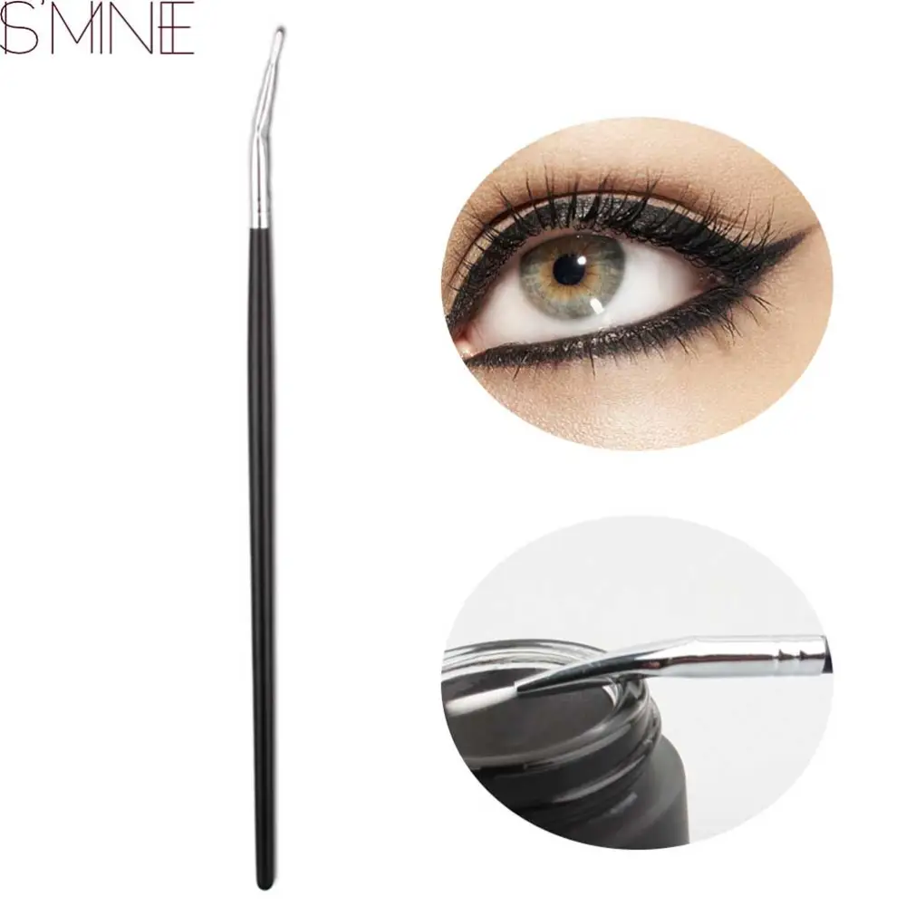 6pcs Bend Eyeliner Cream Brush Manmade Fiber Makeup Brush Long Wooden Handle Eyeliner Brush Cosmetic Tools