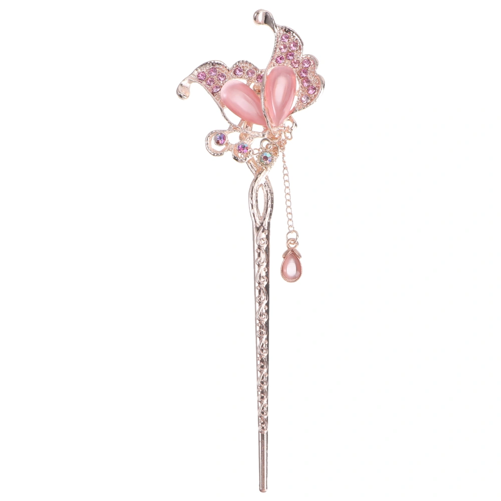 Flower Shape Vintage Hairpin Kanzashi Tassel Glass Alloy Hair Ornament Size M Pink