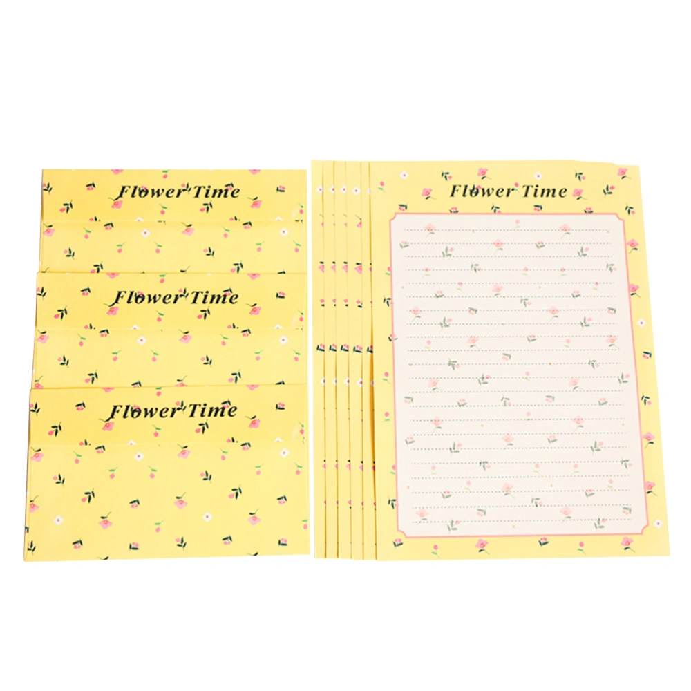 36PCS Floral Pattern Envelopes and Letter Papers Lovely Writing Stationery Envelopes Kit (Yellow Flower)