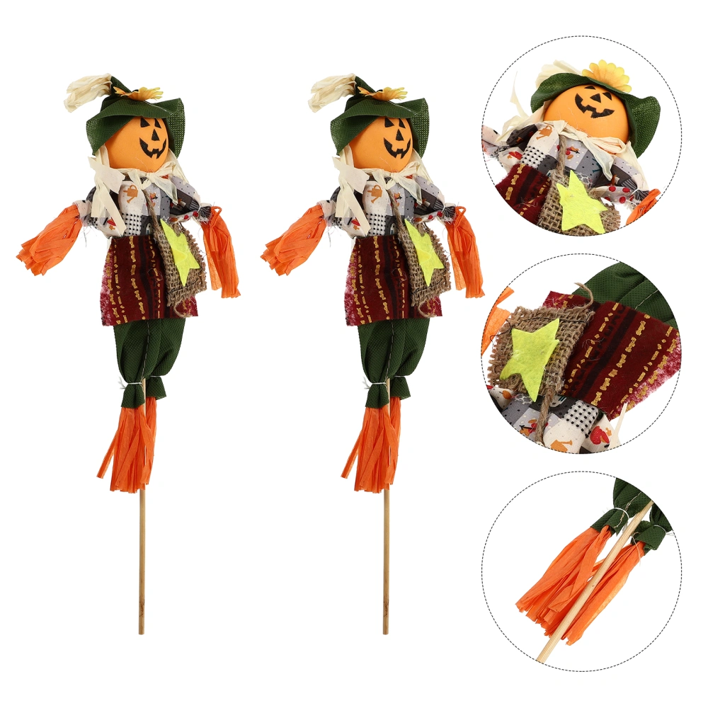 2Pcs Halloween Decorative Scarecrows Garden Grass Pumpkin Decorated Dolls