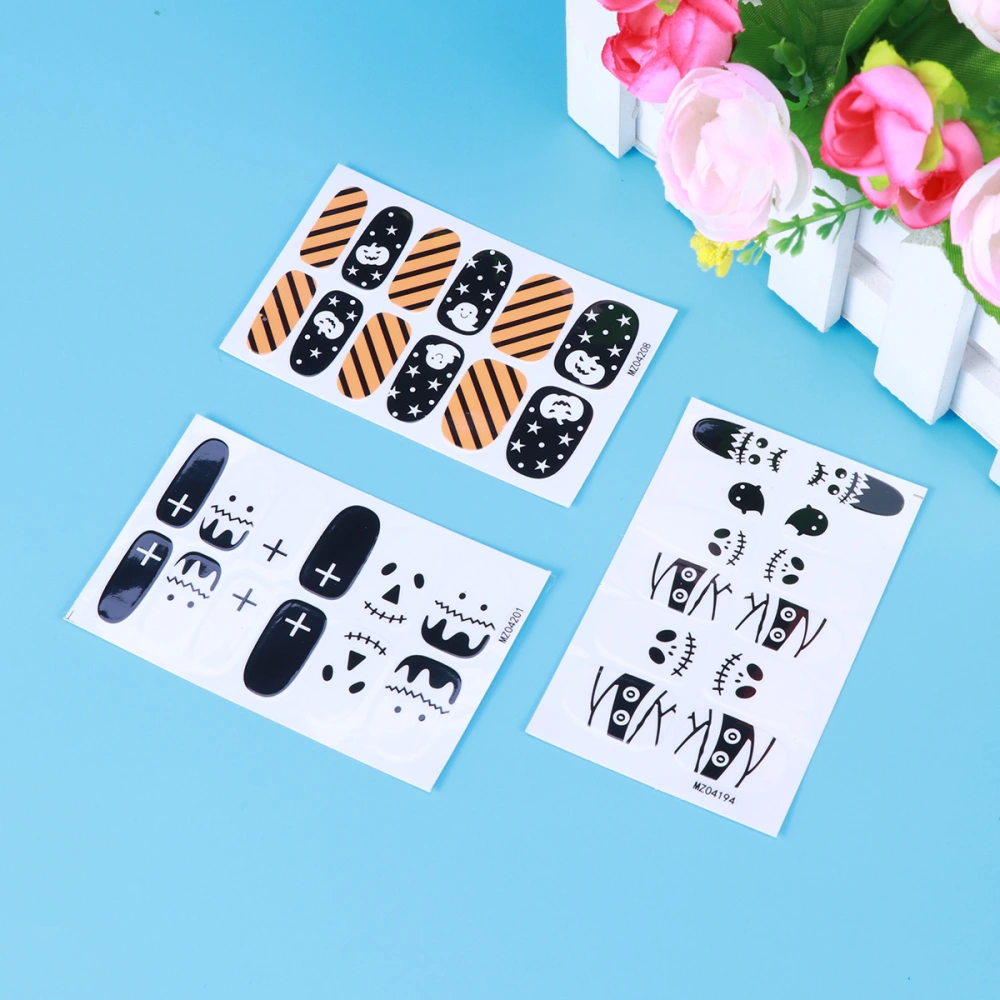 3pcs Halloween Pattern Nail Art Sticker Self-adhesive Tip Decal Safe Manicure Decoration for Women Girls DIY