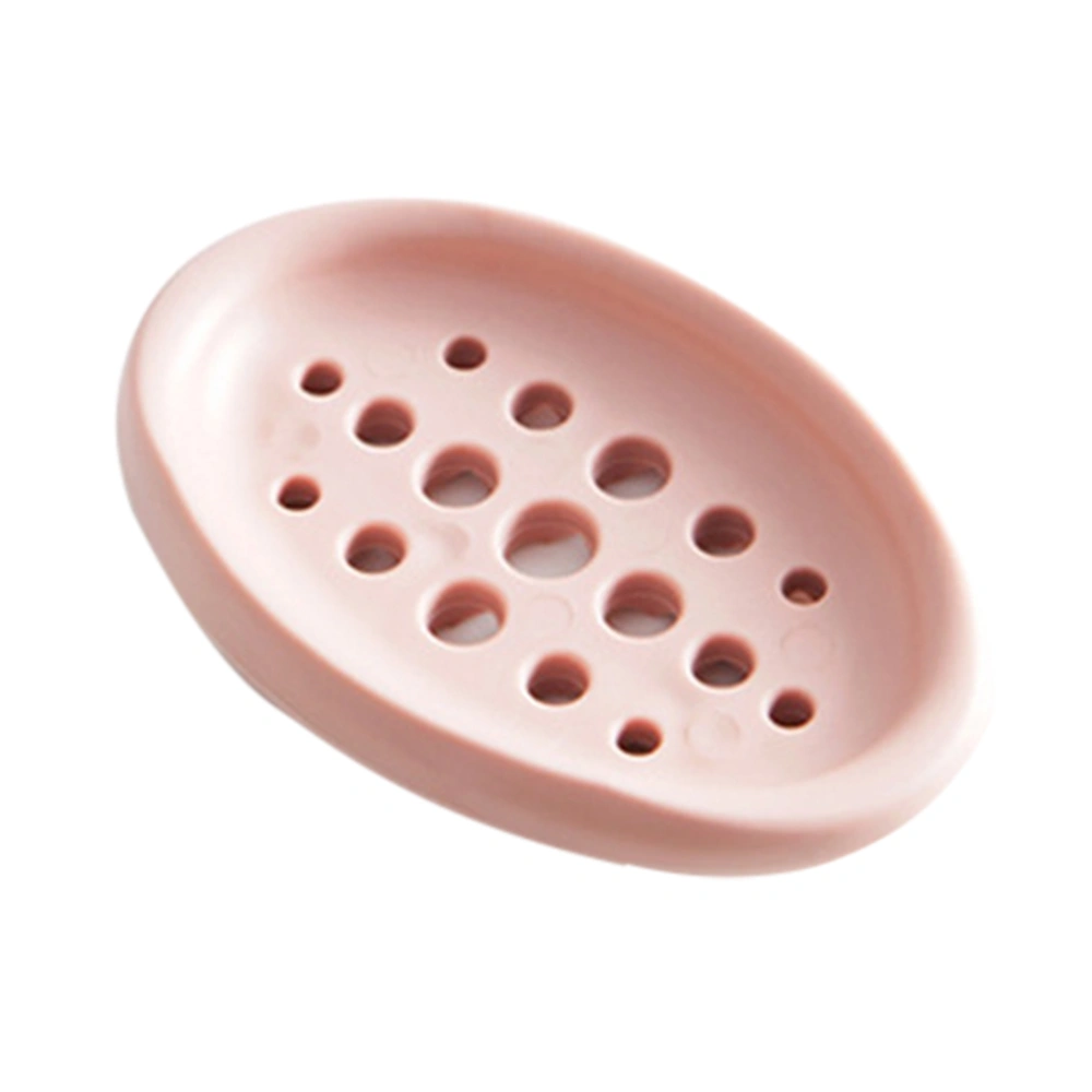 Creative Oval Shape Soap Dish Tray Drain Silicone Soap Box for Shower Bathroom Kitchen (Pink)