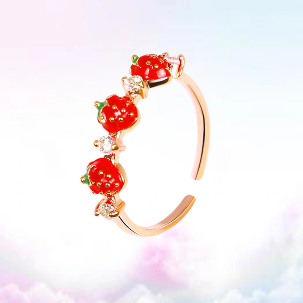 Red Strawberry Ring Girl Simple Diamond Set Index Finger Knuckle Ring (As Shown)