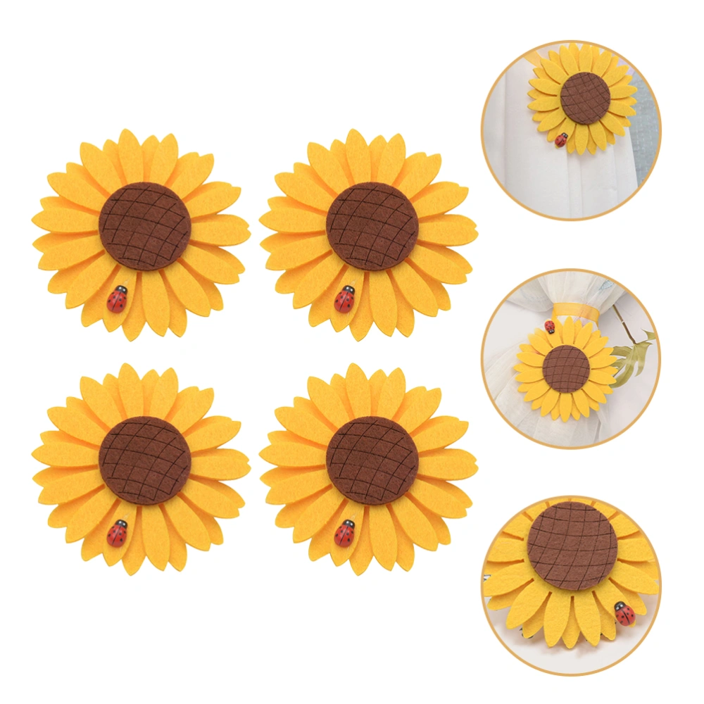 4pcs Curtain Flower Buckle Curtain Sunflower Tiebacks Sunflower Curtain Holdbacks