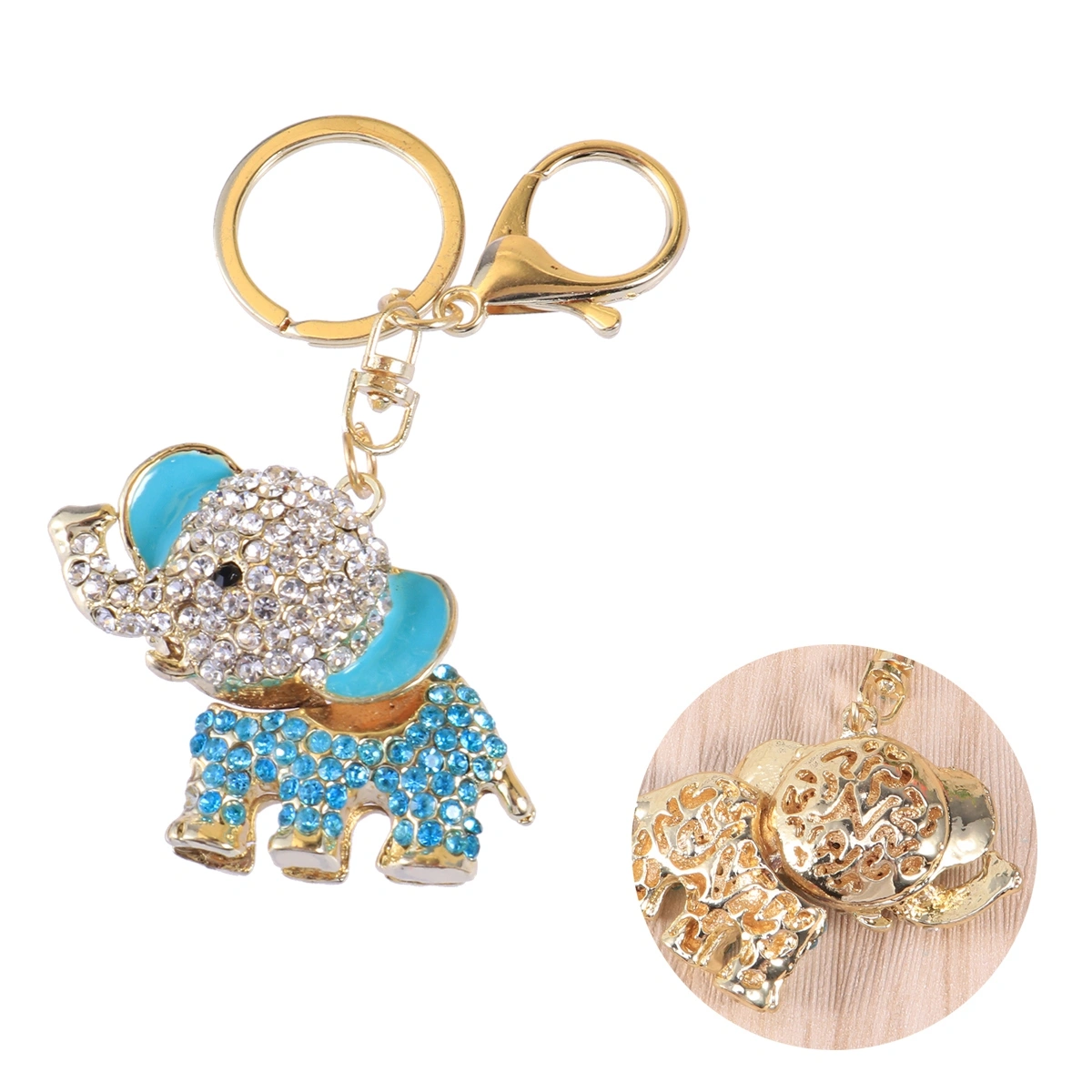 Creative Keychain Alloy Elephant Bling-bling Keychain Keyring Handbag Decorations Hanging Pendant for Girls Women Lover Gift (Blue)