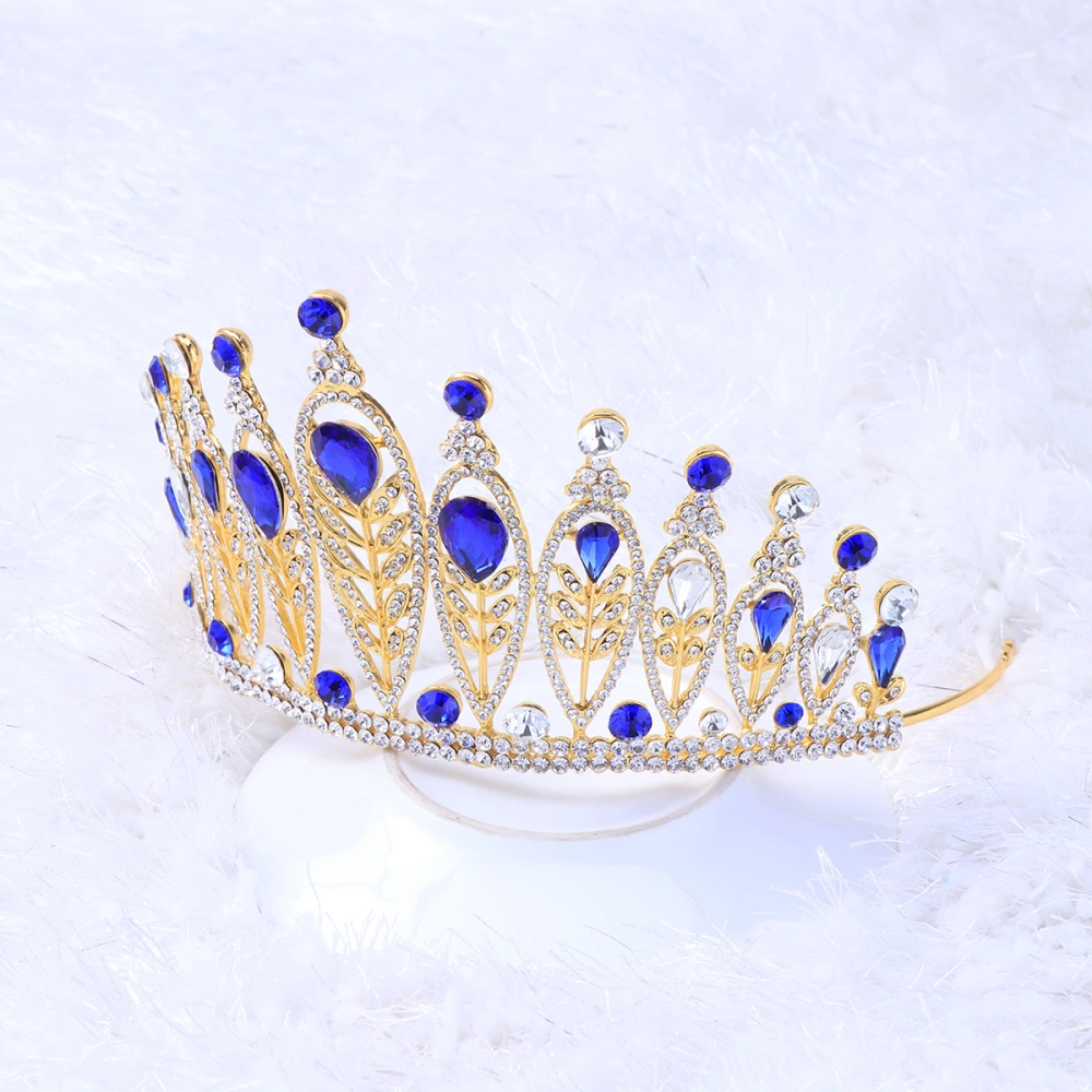 Baroque Bridal Crown Large Bridal Crown Rhinestone Alloy Headwear Wedding Headdress for Girl Woman Lady (18k, Sapphire Blue)