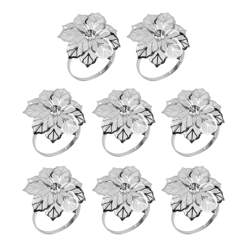 8pcs Flower Napkin Rings Decorative Napkin Holders for Wedding Banquet Dinner Party Table Decoration (Silver)