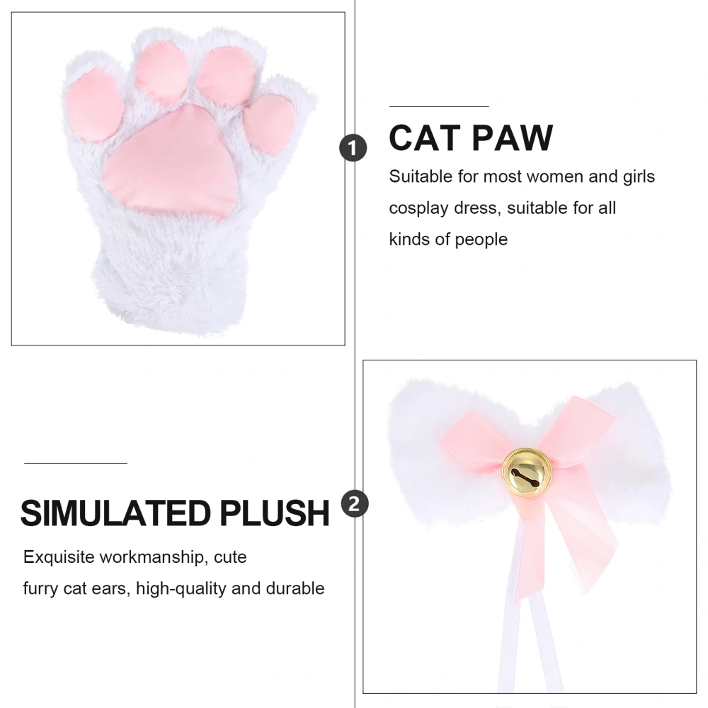 1 Set Cat Ears Headband Tail Paw Bow Tie Cat Cosplay Costume for Lady Girl