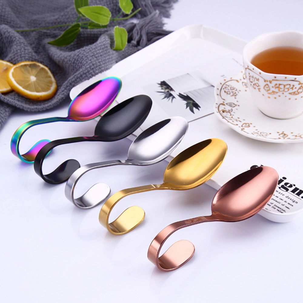 Stainless Steel Spoon Curved Handle Tableware Spoon for Hotel Buffet Kitchen (Silver)