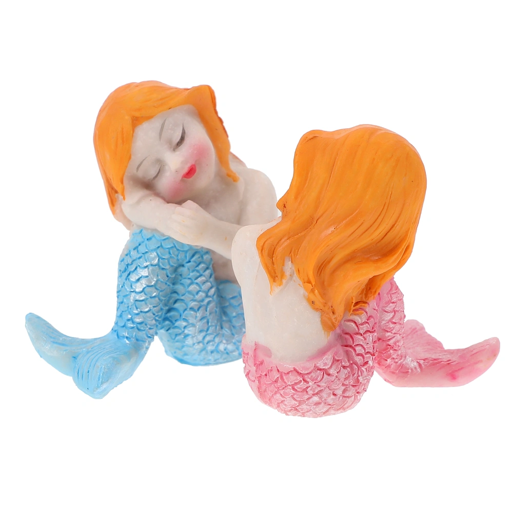 2Pcs Mermaid Figurines Resin Mermaid Crafts Resin Craft Ornaments Aquarium Decor (Random Style)