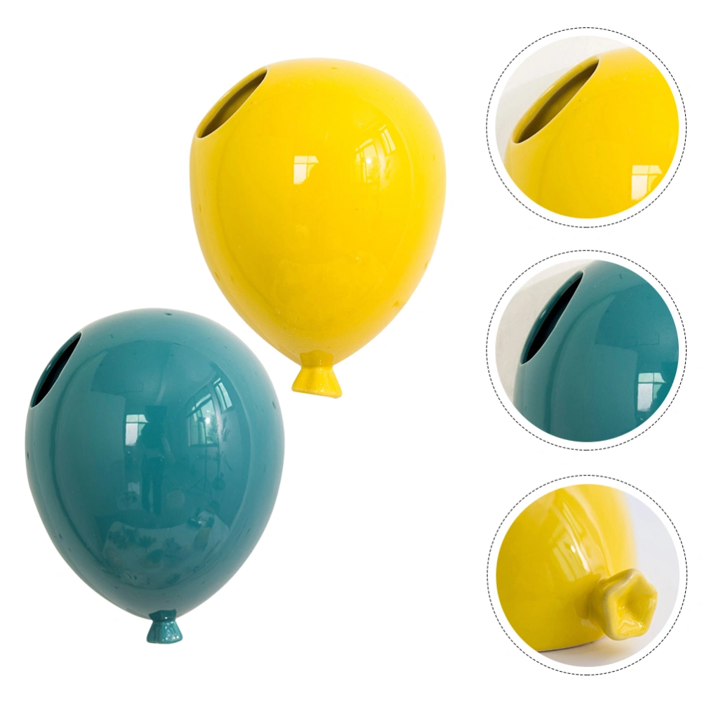 2Pcs Ceramic Balloon Shaped Wall Decor Delicate Home Wall Pendant Blue Yellow