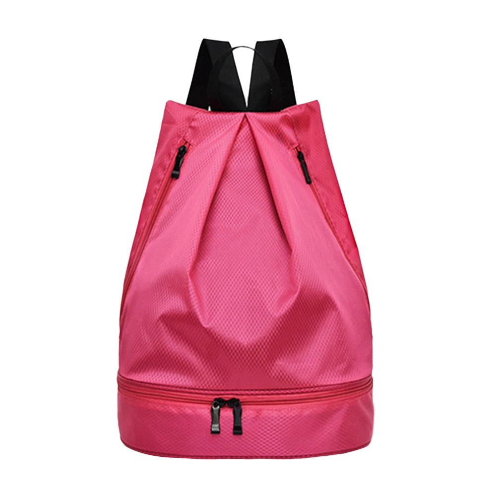 Drawstring Backpack Multifunctional Packsack Waterproof Sports Bag for Fitness Swimming Beach Camping (Rosy)