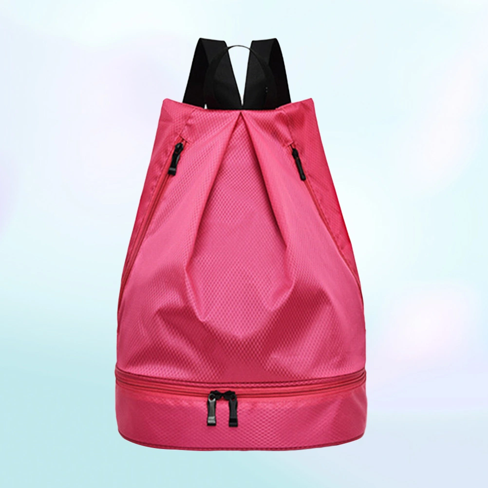 Drawstring Backpack Multifunctional Packsack Waterproof Sports Bag for Fitness Swimming Beach Camping (Rosy)