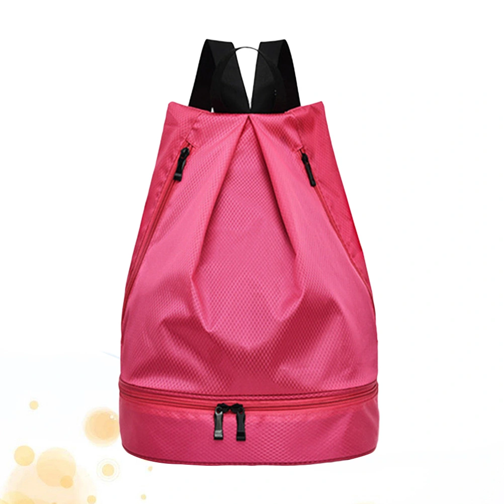 Drawstring Backpack Multifunctional Packsack Waterproof Sports Bag for Fitness Swimming Beach Camping (Rosy)