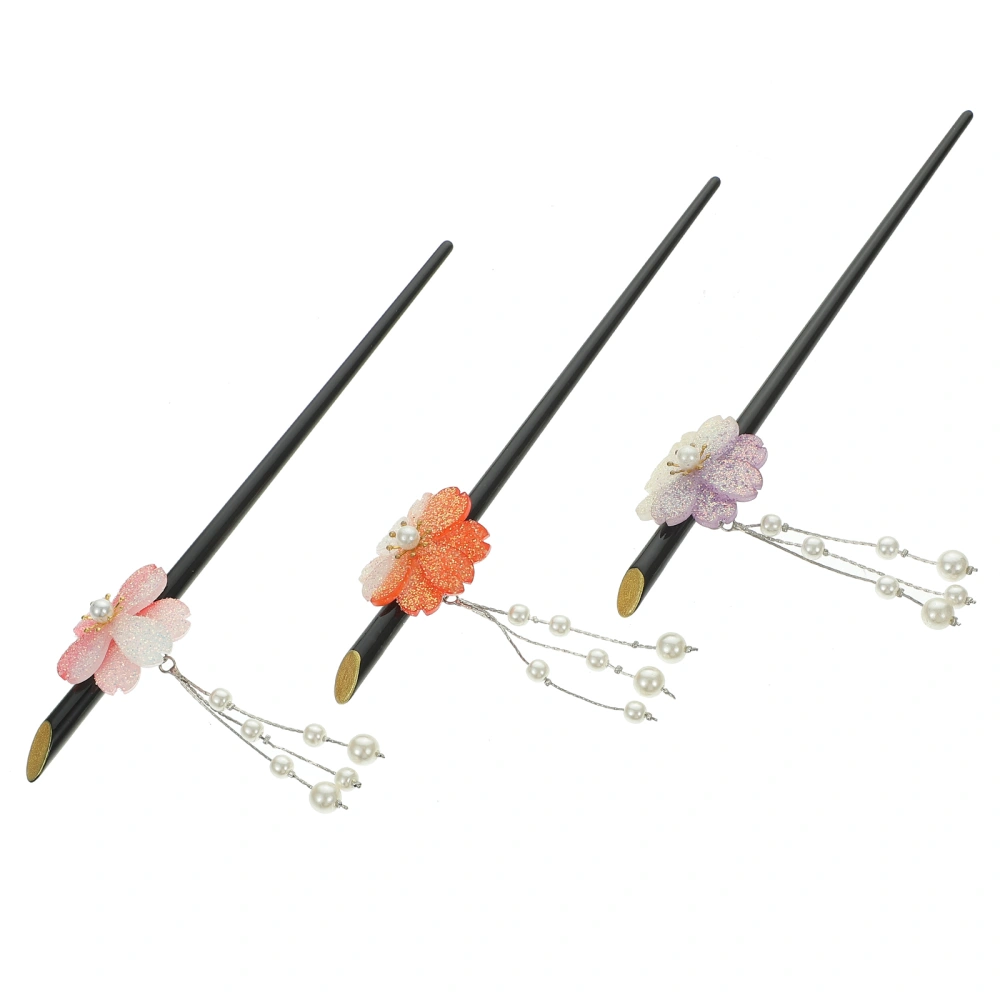 3Pcs Retro Hair Pin Hair Sticks with Tassel Acrylic Cherry Blossom Hair Stick