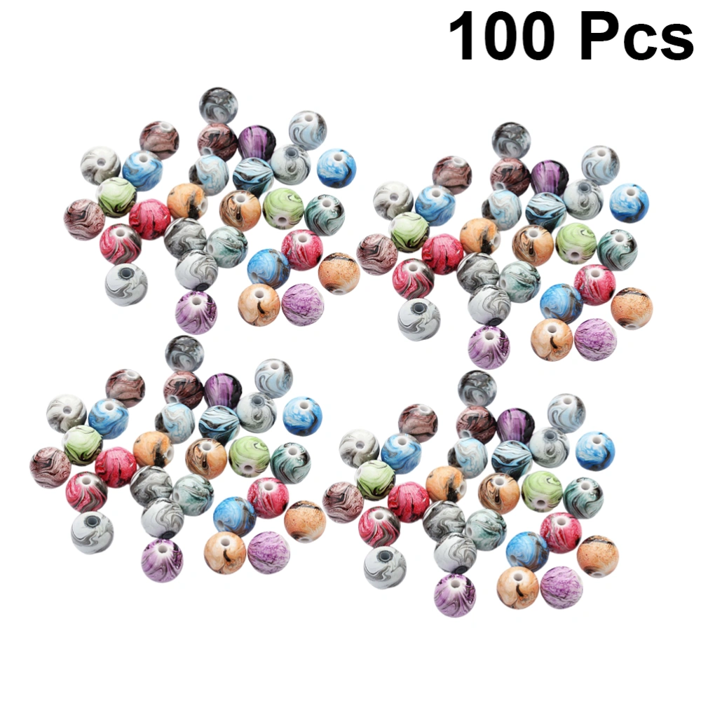 100 Pcs 14mm DIY Round Loose Resin Beads Ink Painting Colored Beads Spacer Beads Accessories for Costume Jewelry Making (Mixed Color)