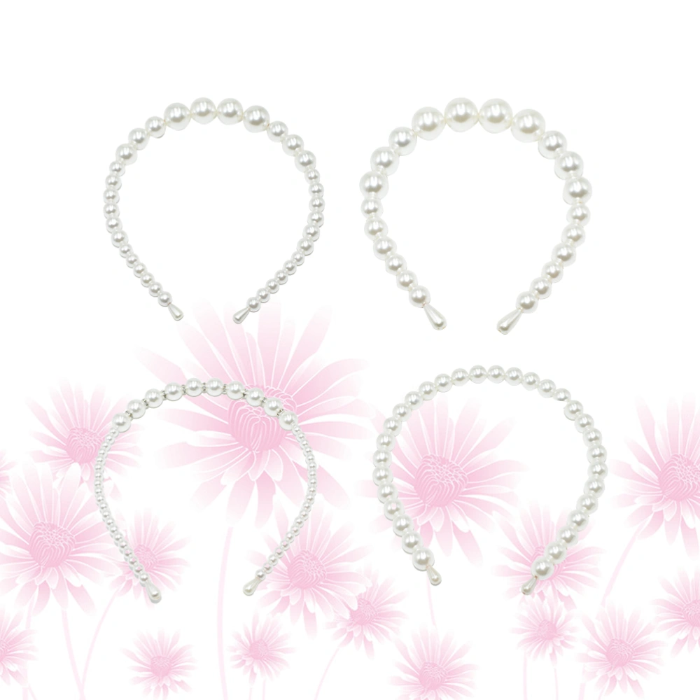 4Pcs Pearl Hair Hoops Wedding Hair Band Handmade String Pearl Headband Elegant Headwrap (4x22mm Beads,4x18mm Beads,Same 8mm Beads,Ten Big Pearl)