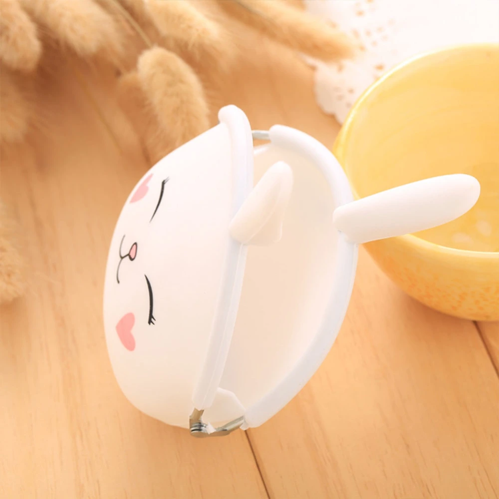 2pcs White Adorable Rabbit Design Purse Silicone Buckle Coin Bag Bunny Small Wallet Girls Change Bag Portable Key Bag