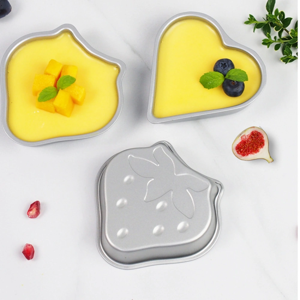 2pcs Mini Cake Mold Baking Tray Cake Baking Pan DIY Cake Baking Tray Household Bakeware Pudding Mold (Silver Strawberry)