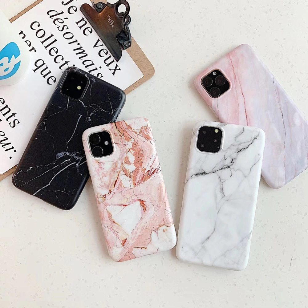 Phone Case Fashion Marble Texture Anti-fall Shockproof Phone Cover Phone Shell Compatible for iPhone 11 Pro Max (Red)