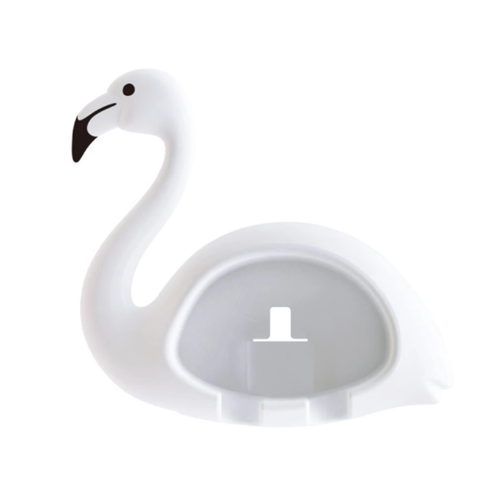 Lovely Flamingos Toothbrush Hanging Wall Toothbrush Holder Punching Free for Bathroom Washroom (White)