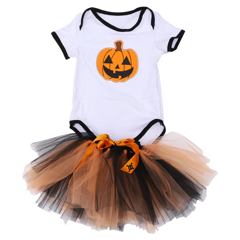 1 Set Halloween Tutu Dress T-Shirt and Skirt Pumpkin Printed Outfit Party Costume Cosplay Clothing Girls Skirts with Headdress (Size L)