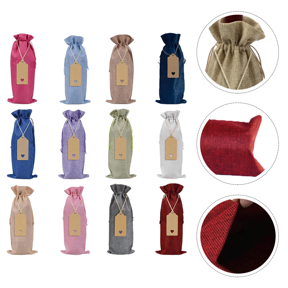 12 Sets of Wine Bottle Cover with Paper Label Drawstring Bags (Random Color)