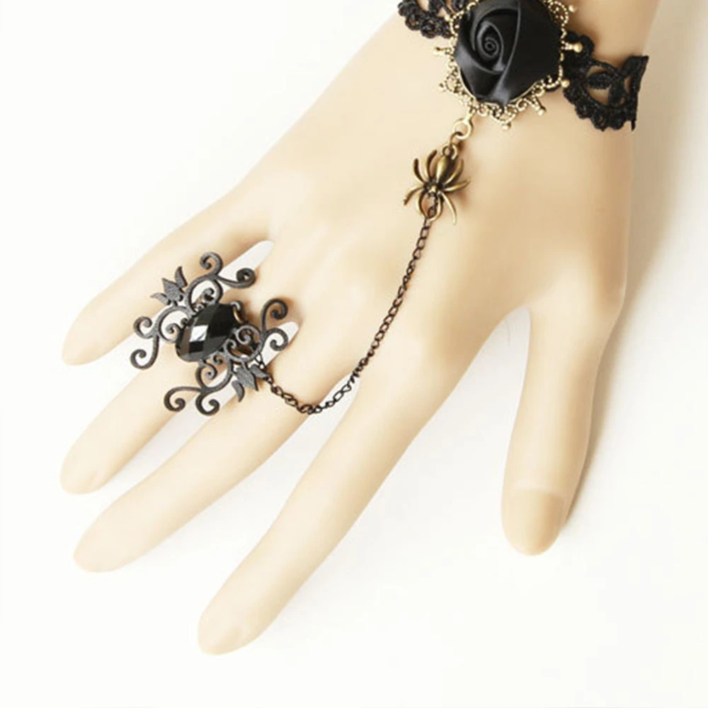 Halloween Bracelet Ring Accessory Set Lace Accessory Costume Party Bracelet for Decor Black