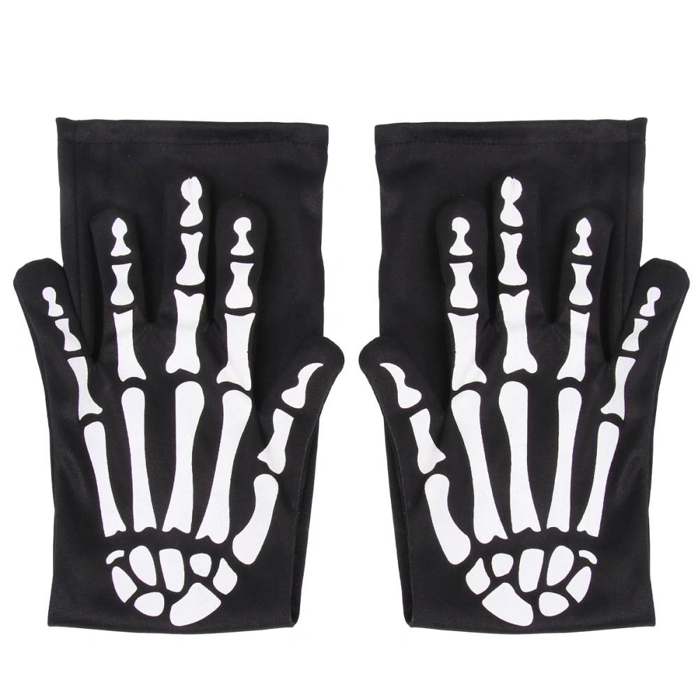 1 Pair of Halloween Gloves Skeleton Pattern Long Gloves Bones Printed Sleeves Cosplay Props (Black)