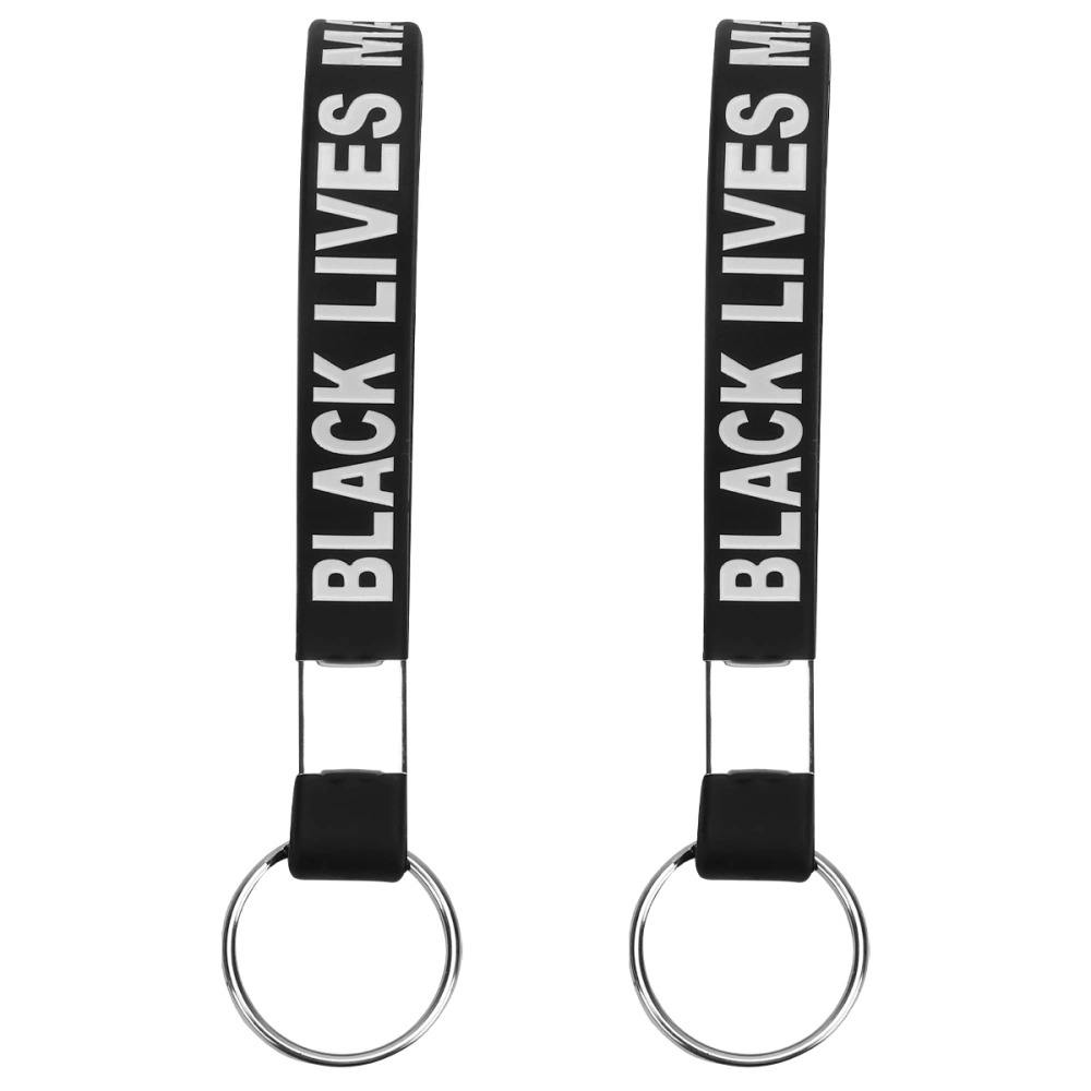 2PCS Silicone Bracelet Keychain Silicone Bracelet Key Ring Simple  Key Ring Decor Wrist Belt Decor (Black Lives Matter)