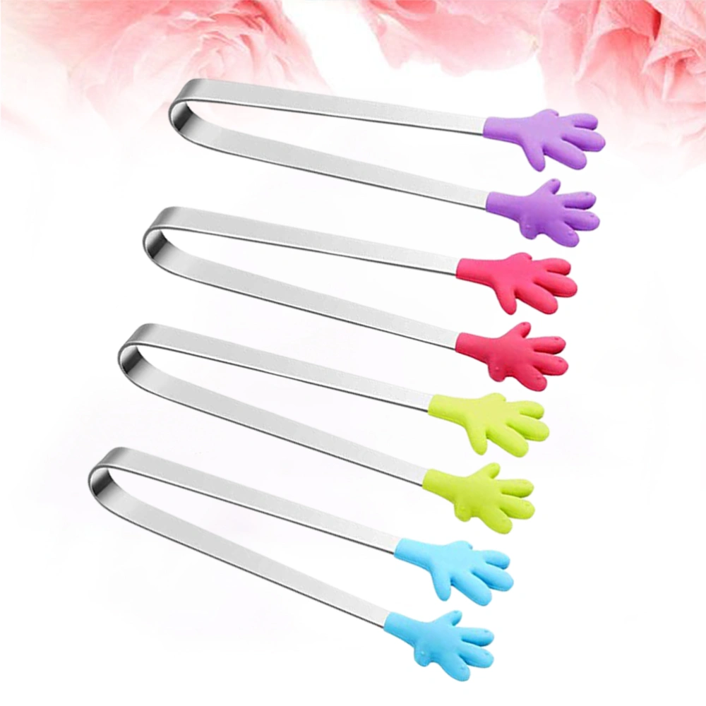 4pcs Stainless Steel Mini Food Serving Tong Silicone Head Shape Ice Tongs Cube Sugar Tong for Party Home