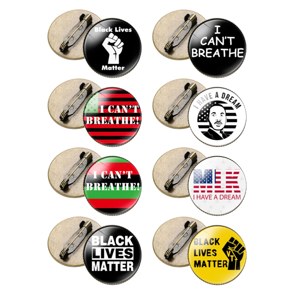 8PCS BLACK LIVES MATTER Printing Brooch I CAN'T BREATHE Printing Badges Multi-purpose Breastpin for Men Women (Mixed Style)