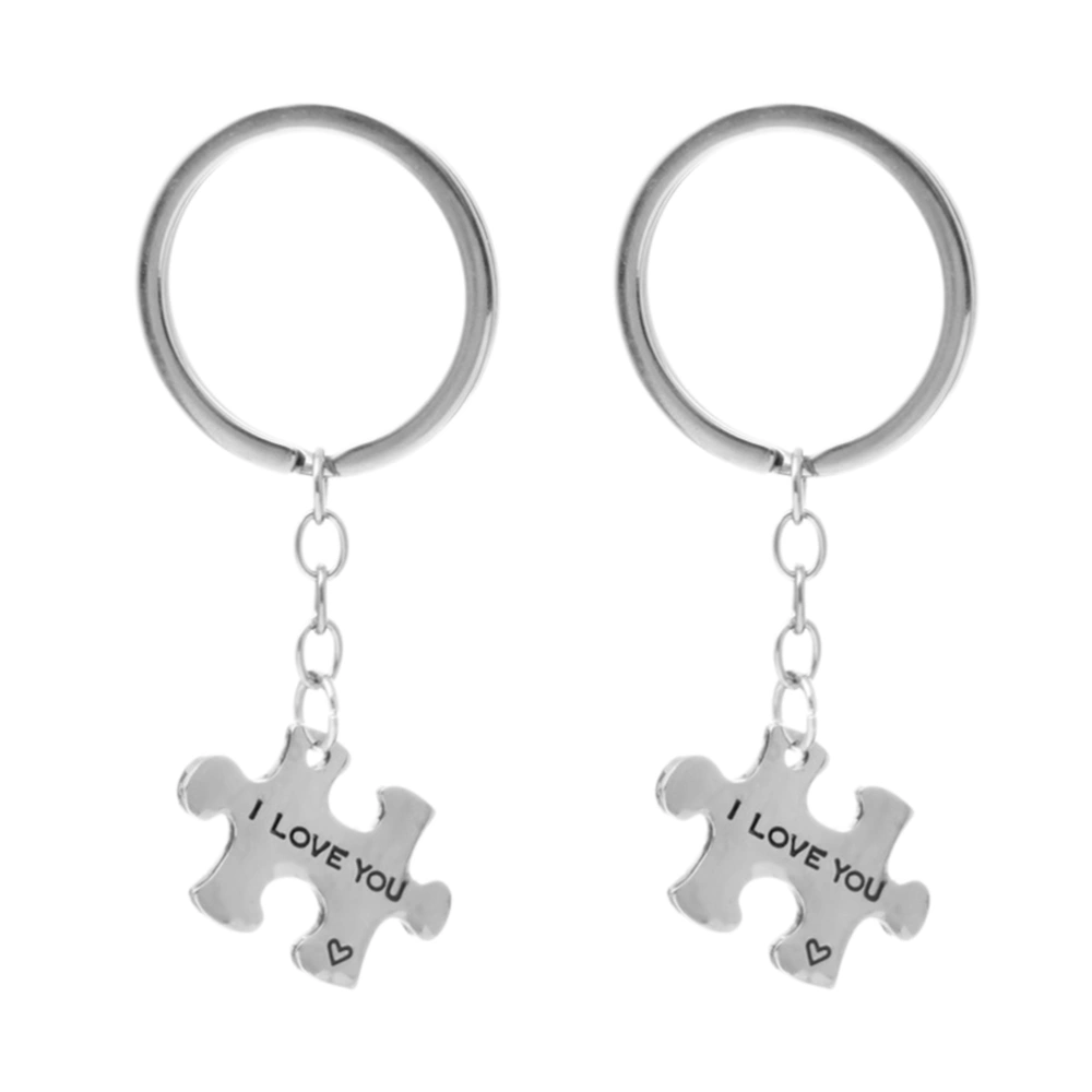 A Pair of Silver I LOVE YOU MORE Letters Keychains Creative Puzzle Couple Key Rings Gift for Lovers Her (with Chain)