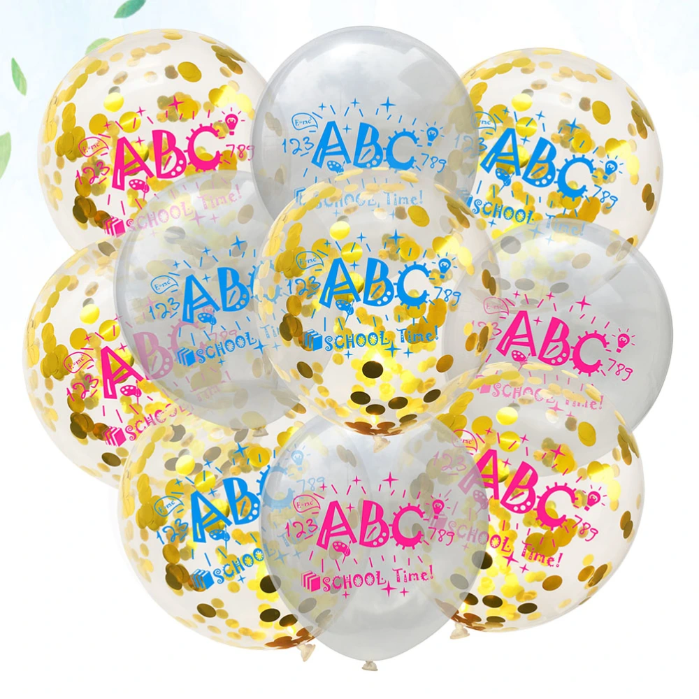 20pcs 12 Inches Transparent Printing Balloons Ornaments Set School Latex and Confetti Balloons School Party Supplies Classroom Layout Decorations (5pcs Pink and 5pcs Blue, 5pcs Pink with Golden Confetti, 5pcs Blue with Golden Confetti)