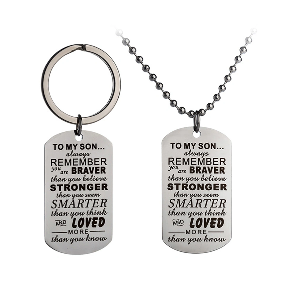 2Pcs Creative Keychains Letter Printing Key Rings Inspirational Stainless Steel Pendant Key Holder Craft Ornaments (W0107 Necklace + W0107 Key Chain, 1Pc/Each)