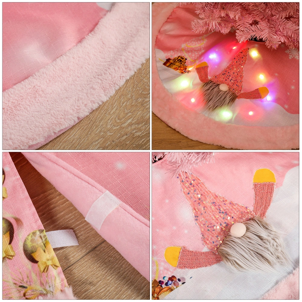 1Pc Xmas Tree Skirts Tree Apron Christmas Party Tree Skirt Decoration (Pink)