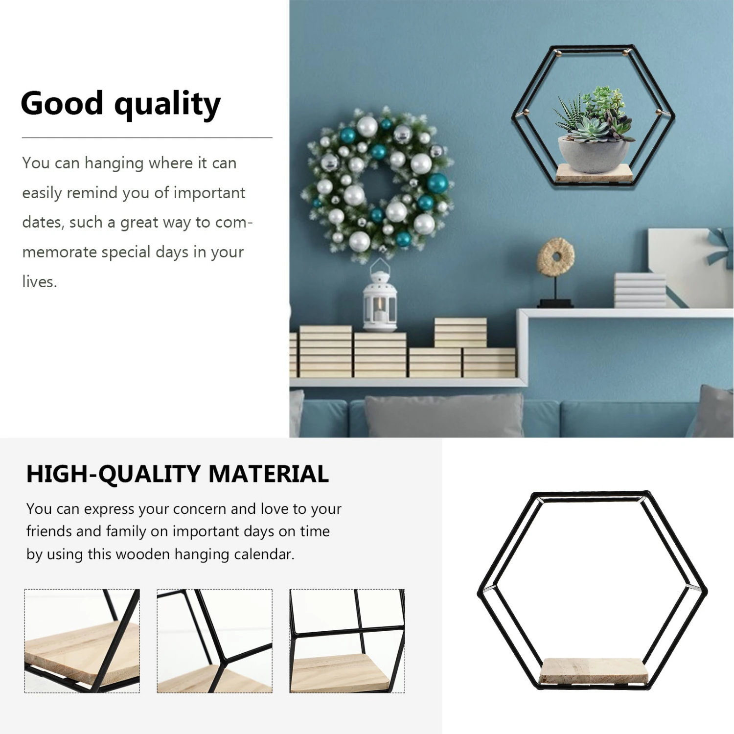 1pc Hexagon Shape Storage Rack Wall-mounted Storage Shelf Iron Wall Hanging Rack