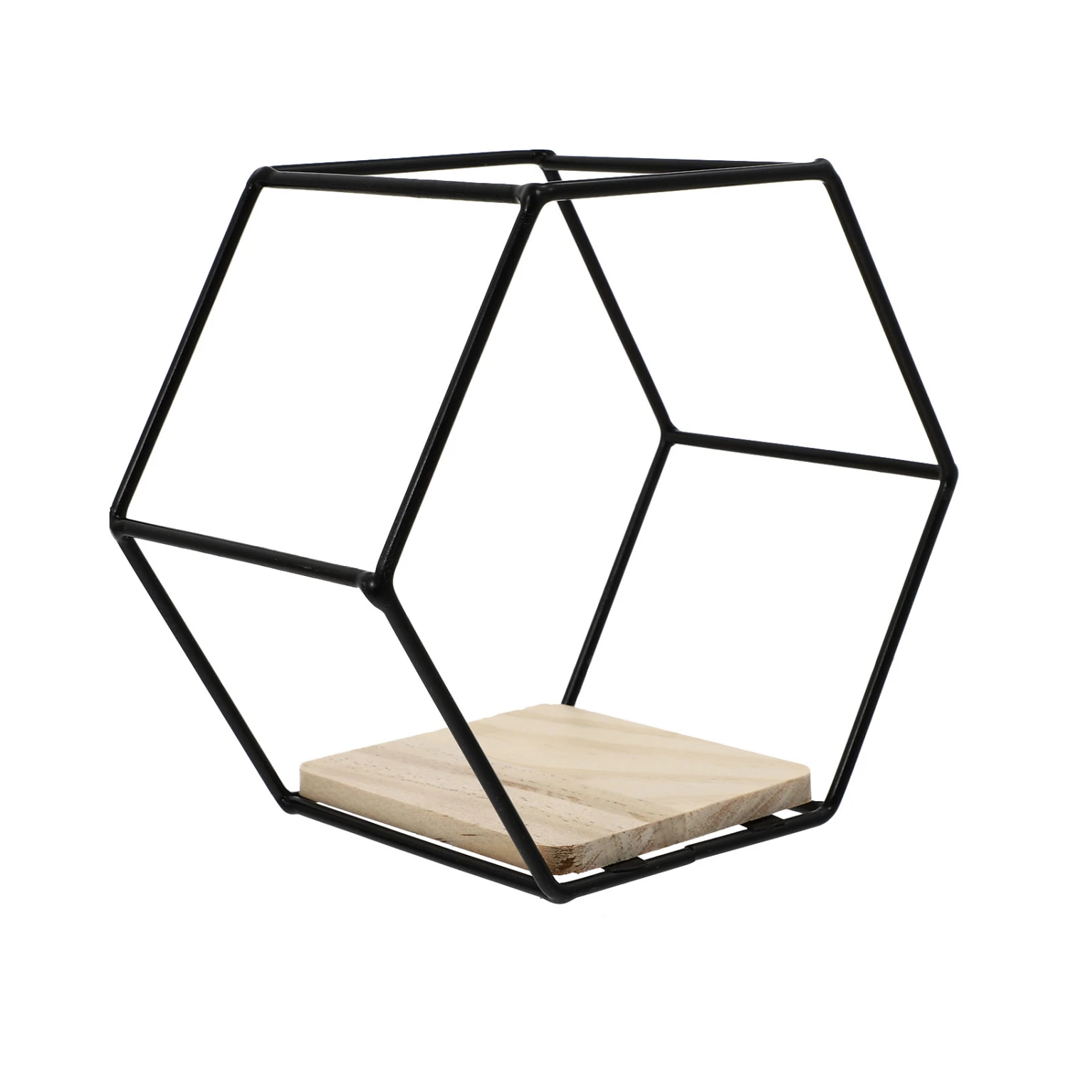 1pc Hexagon Shape Storage Rack Wall-mounted Storage Shelf Iron Wall Hanging Rack