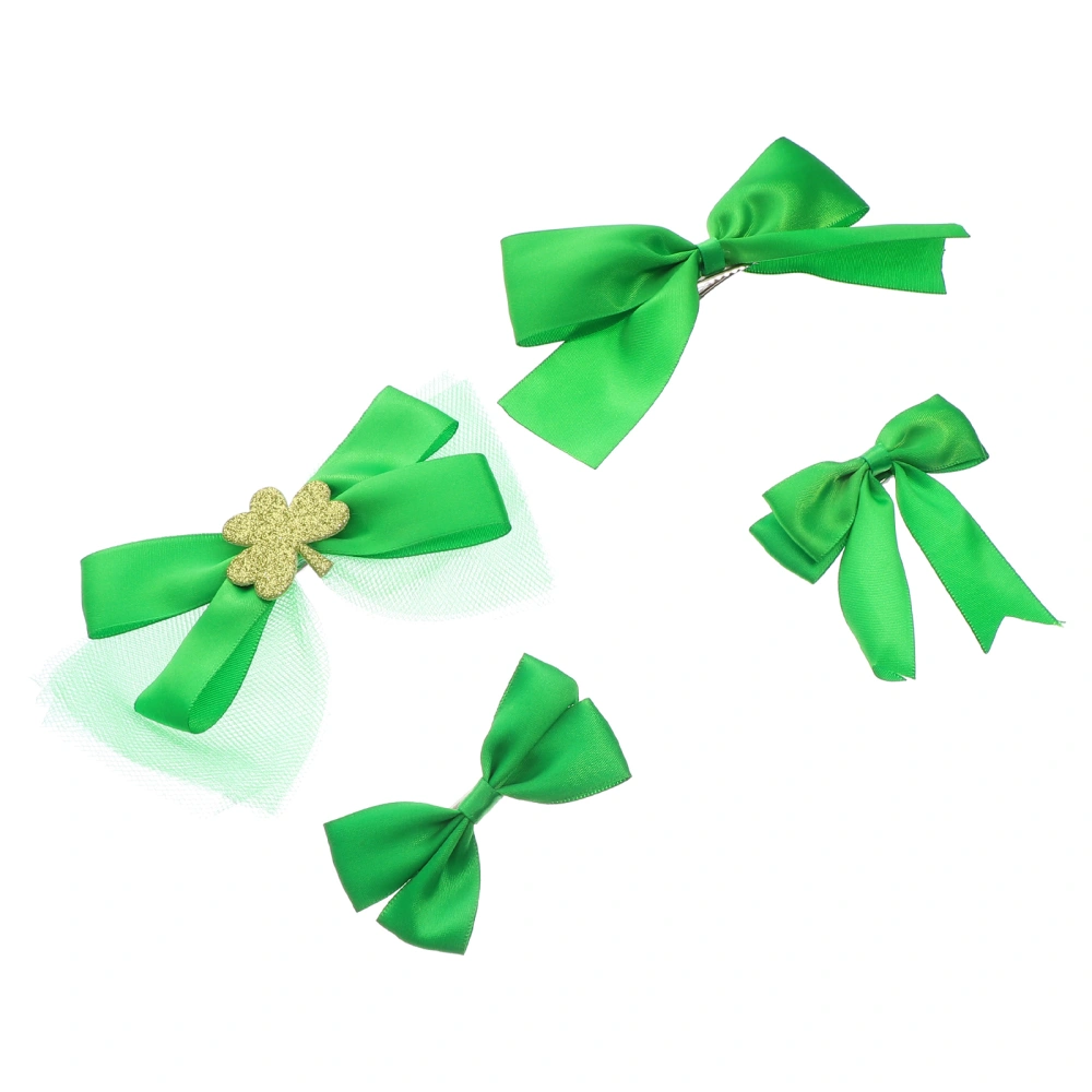 4Pcs St. Patrick's Day Bow Green Hairpins for Party Hair Decor Festival Hair Clips