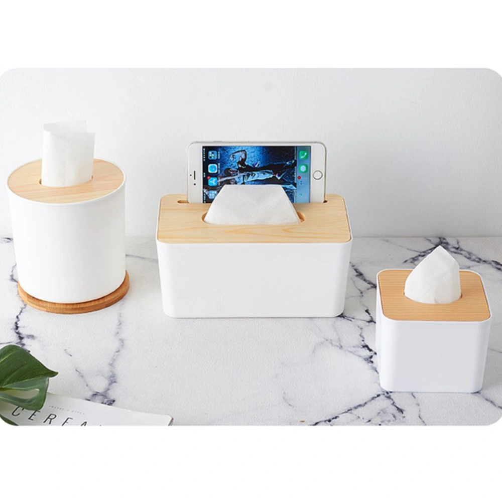 2PCS Wooden Lid Round Tissue Boxes Roll Paper Tissue Holders Practical Napkin Boxes Simple Tissue Storage Box for Kitchen Home Living Room