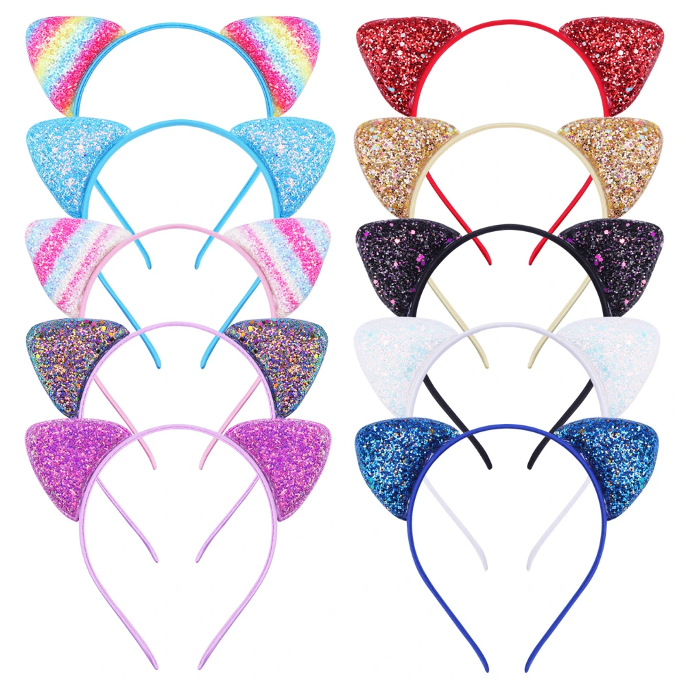 6 pcs Cute Headband Decorative Animal Ear Headband Sequin Cat Ears Headband for Girl