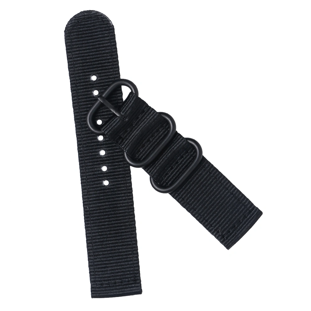 24mm Watch Strap Webbing Durable 2-Joint Nylon Watch Band Wristband for Watch Replacement (Whole Black)