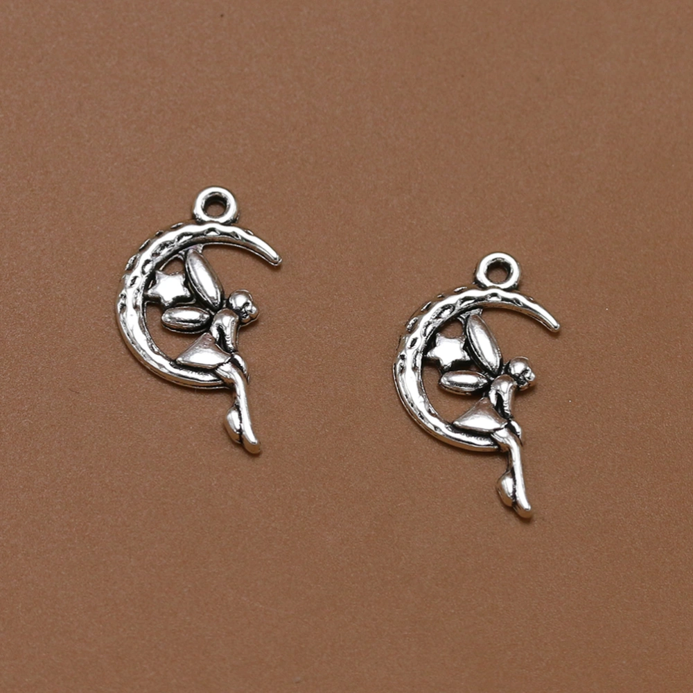 20pcs Retro Alloy Moon Angel Pendants Charms DIY Jewelry Making Accessory for Necklace Bracelet (Antique Silver)