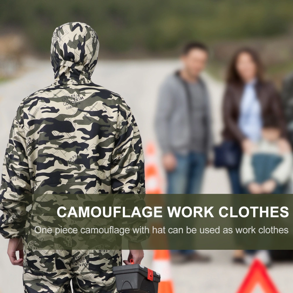 1Pc Camouflage One-piece Working Uniform with Hood Professional Work Clothes Painting Clothes Electric Welding Coat XL (Camouflage)