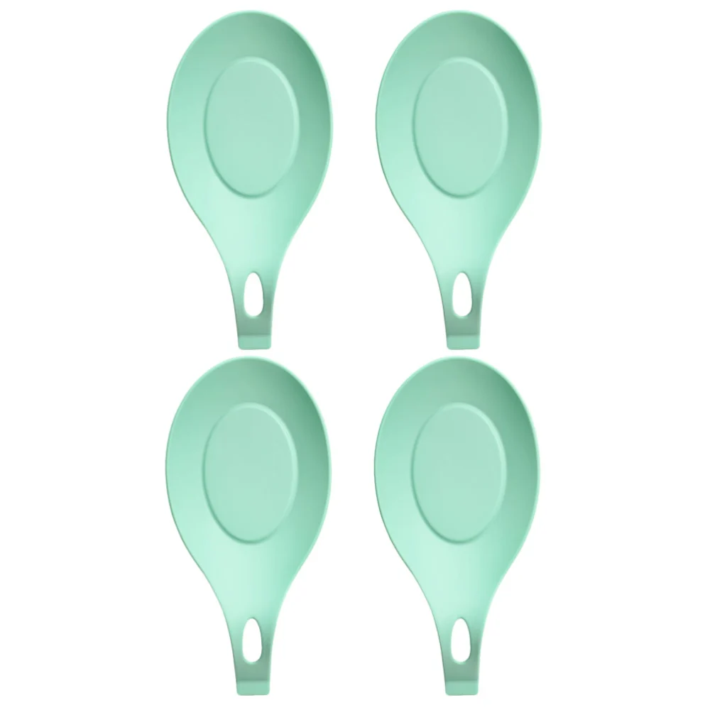 4Pcs Silicone Spoon Pads Nonslip Scoop Racks Practical Spoon Rests (Light Green)