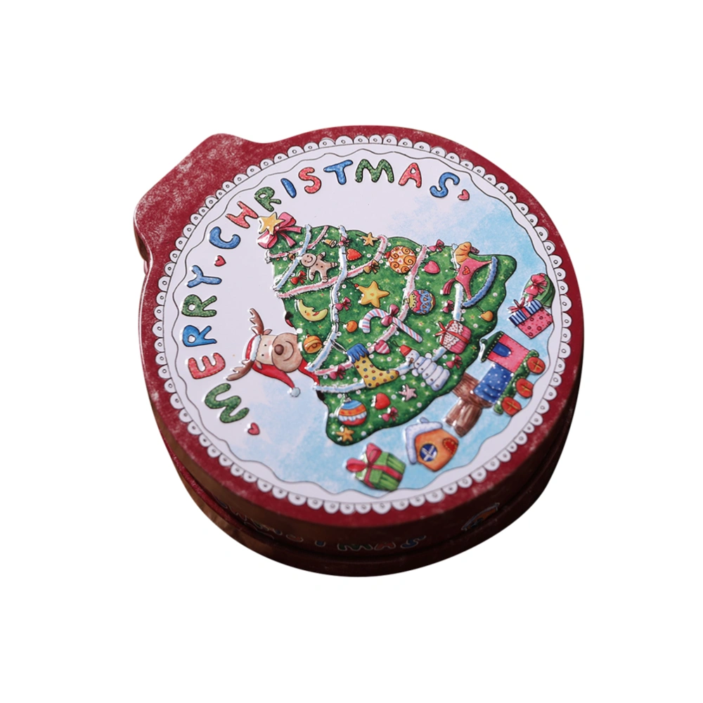 Christmas Round Bump Tinplate Candy Box Biscuit Can Christmas Tree Patterned Wedding Gift Box Exquisite Candy Jar Tea Leaf Container for Christmas Xmas Party