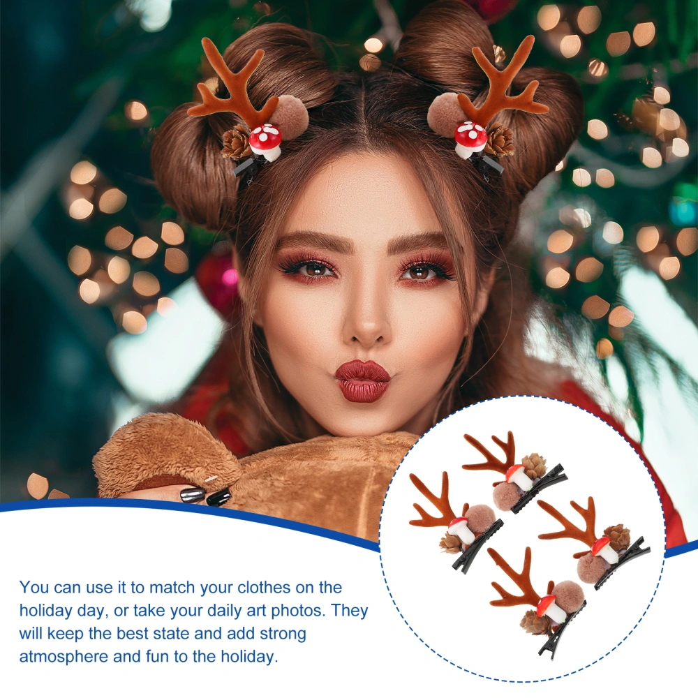 4Pcs Christmas Reindeer Antlers Hair Clips Hairpin Barrettes Christmas Headdress